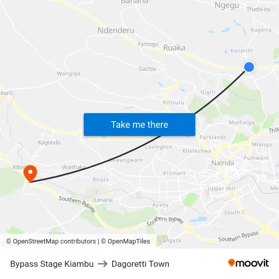 Bypass Stage Kiambu to Dagoretti Town map