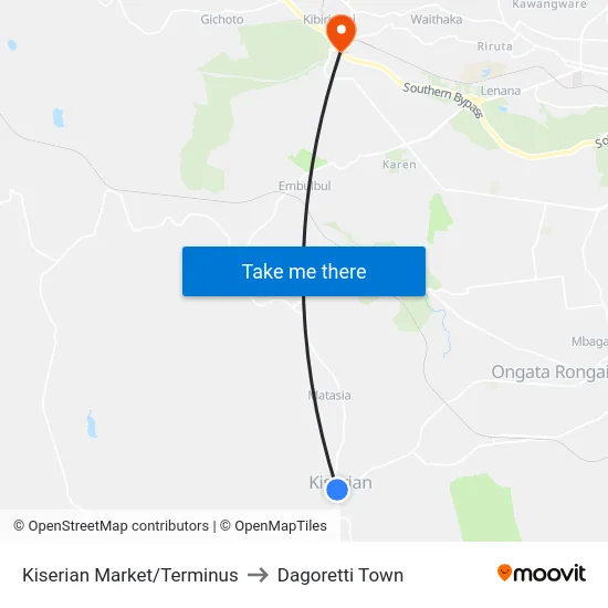 Kiserian Market/Terminus to Dagoretti Town map