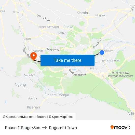 Phase 1 Stage/Sos to Dagoretti Town map