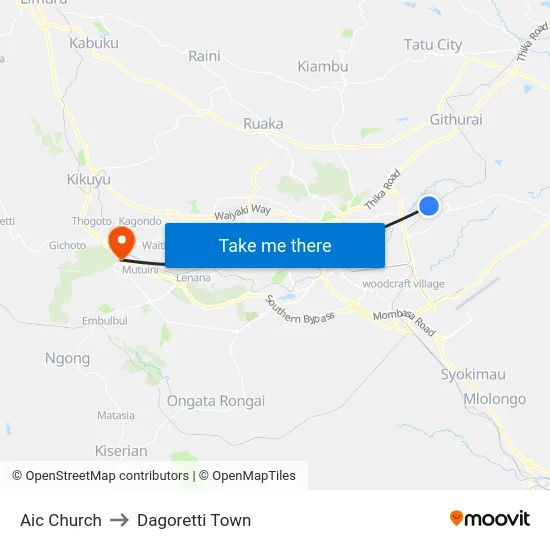 Aic Church to Dagoretti Town map