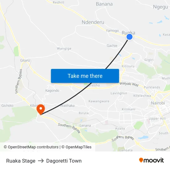 Ruaka Stage to Dagoretti Town map