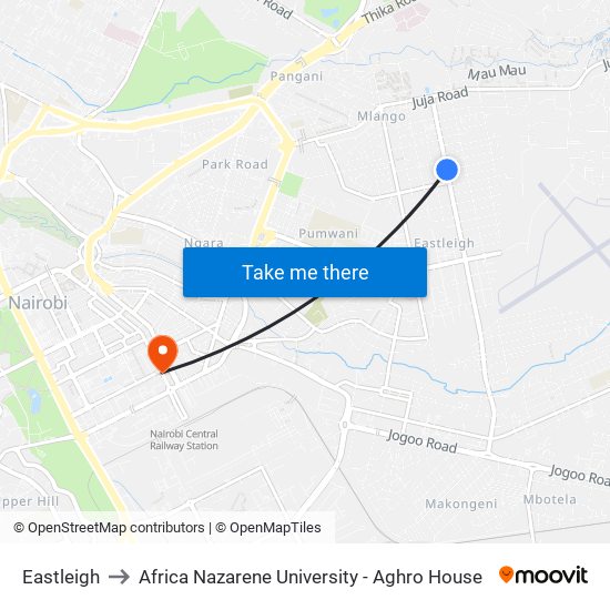 Eastleigh to Africa Nazarene University - Aghro House map