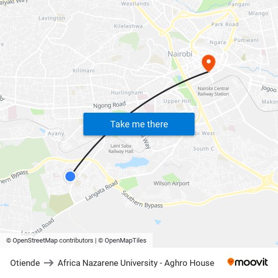 Otiende to Africa Nazarene University - Aghro House map