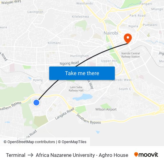 Terminal to Africa Nazarene University - Aghro House map