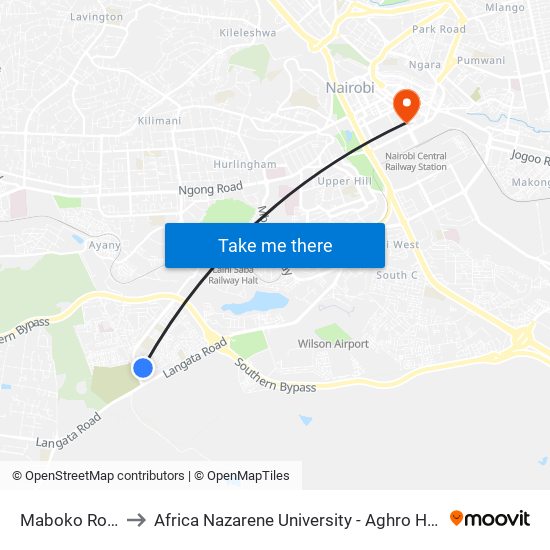 Maboko Road to Africa Nazarene University - Aghro House map