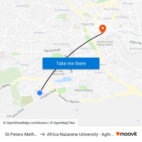 St.Peters Methodist to Africa Nazarene University - Aghro House map