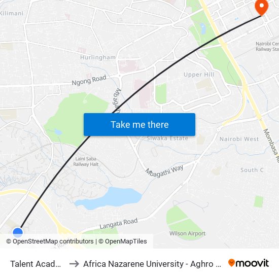 Talent Academy to Africa Nazarene University - Aghro House map