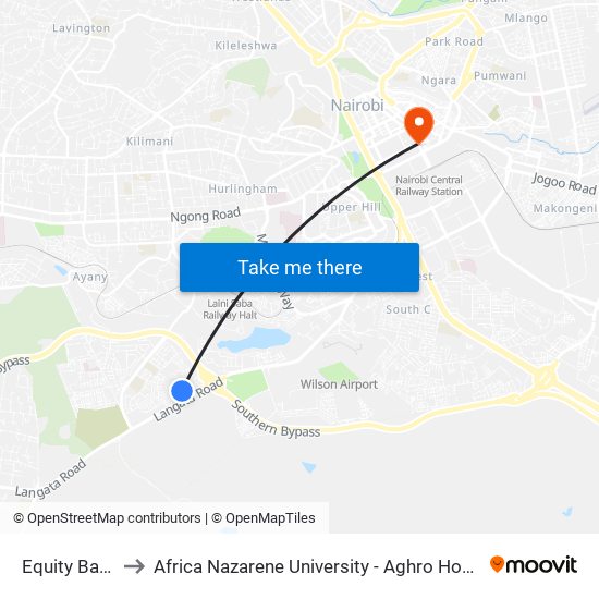 Equity Bank to Africa Nazarene University - Aghro House map