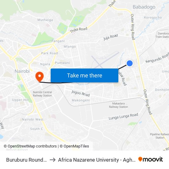 Buruburu Roundabout to Africa Nazarene University - Aghro House map