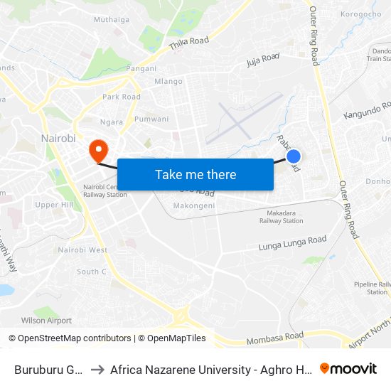 Buruburu Girls to Africa Nazarene University - Aghro House map