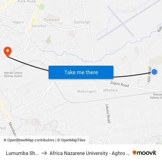 Lumumba Shops to Africa Nazarene University - Aghro House map