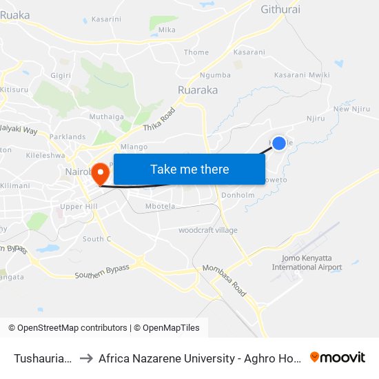 Tushauriane to Africa Nazarene University - Aghro House map