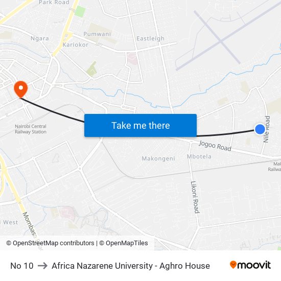 No 10 to Africa Nazarene University - Aghro House map