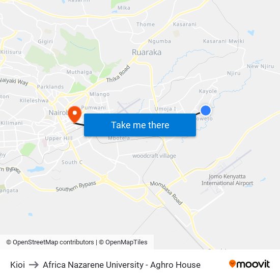 Kioi to Africa Nazarene University - Aghro House map