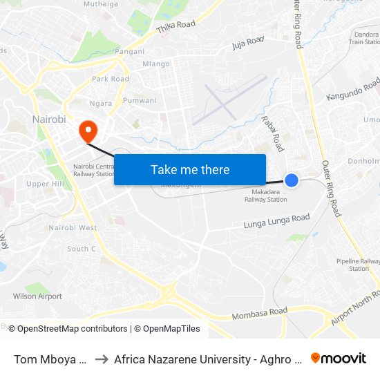Tom Mboya Hall to Africa Nazarene University - Aghro House map