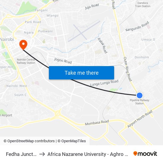 Fedha Junction to Africa Nazarene University - Aghro House map
