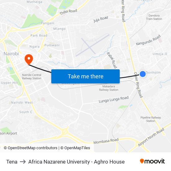 Tena to Africa Nazarene University - Aghro House map