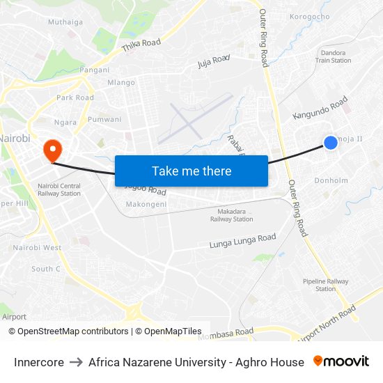 Innercore to Africa Nazarene University - Aghro House map