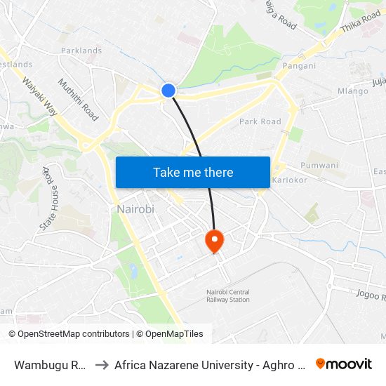 Wambugu Road to Africa Nazarene University - Aghro House map