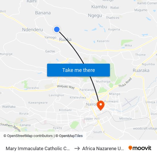 Mary Immaculate Catholic Church/Muchatha Shopping Centre to Africa Nazarene University - Aghro House map