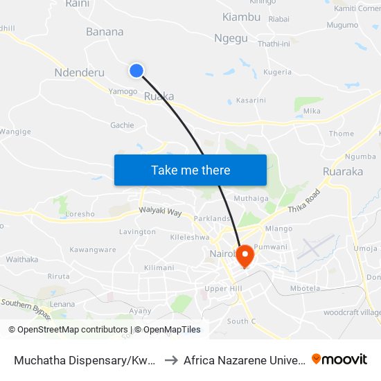 Muchatha Dispensary/Kwa Shule/Yamongo Drive to Africa Nazarene University - Aghro House map