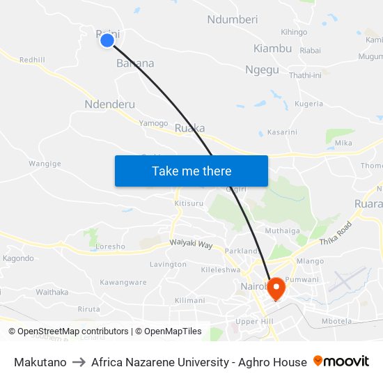 Makutano to Africa Nazarene University - Aghro House map