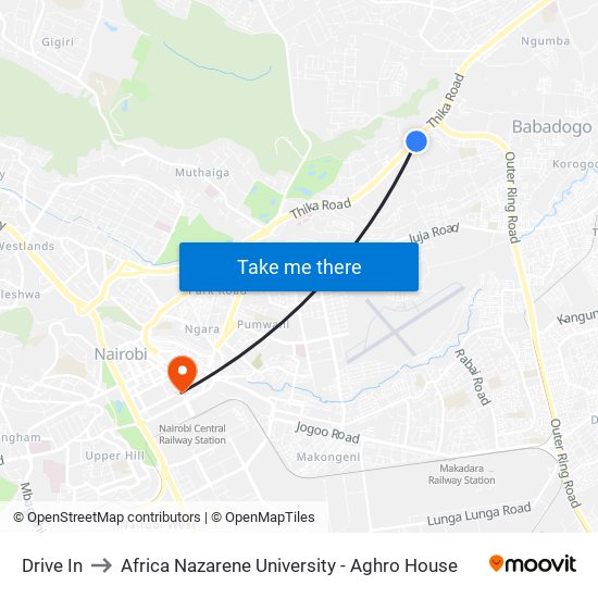 Drive In to Africa Nazarene University - Aghro House map