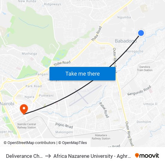 Deliverance Church to Africa Nazarene University - Aghro House map