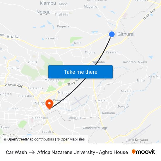 Car Wash to Africa Nazarene University - Aghro House map