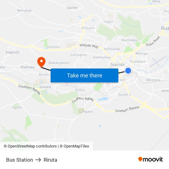 Bus Station to Riruta map