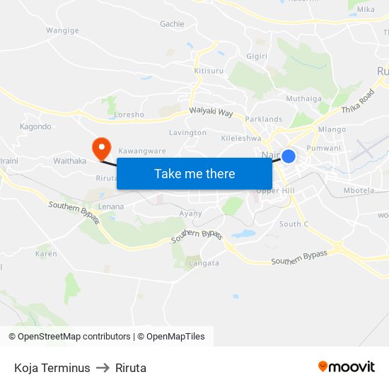 Koja Terminus to Riruta map