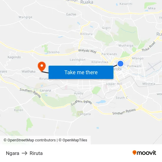 Ngara to Riruta map
