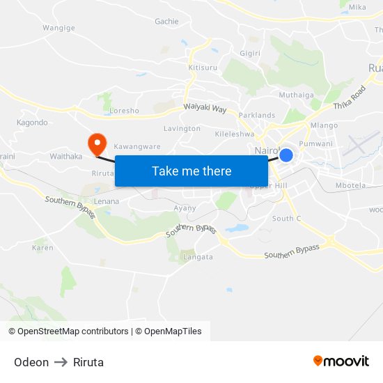 Odeon to Riruta map
