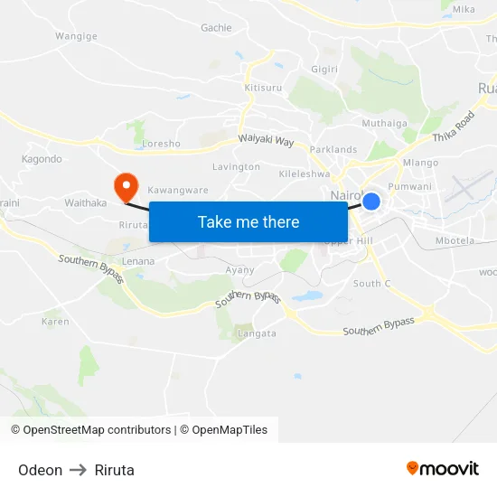 Odeon to Riruta map