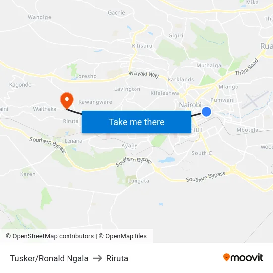 Tusker/Ronald Ngala to Riruta map