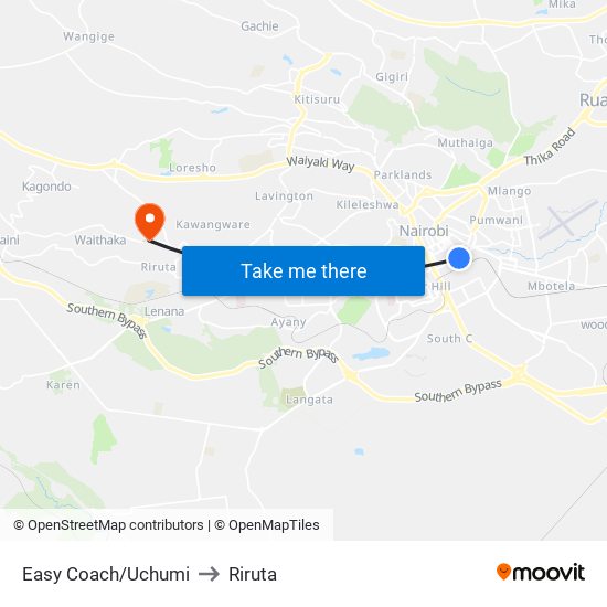 Easy Coach/Uchumi to Riruta map