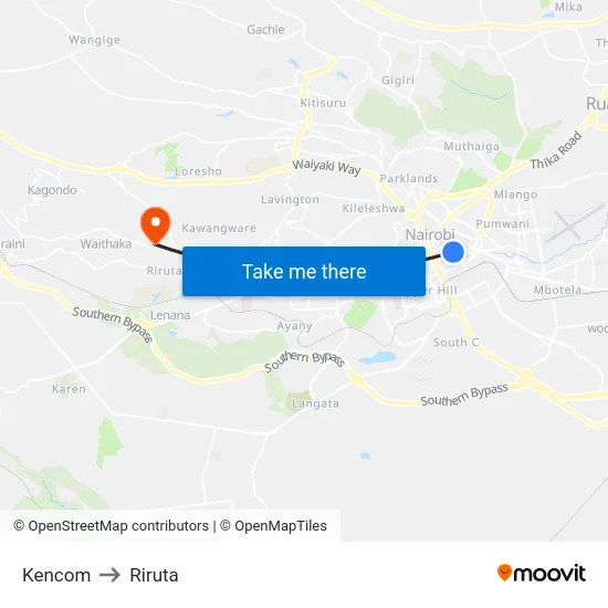 Kencom to Riruta map