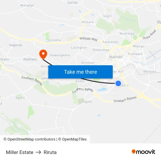 Miller Estate to Riruta map