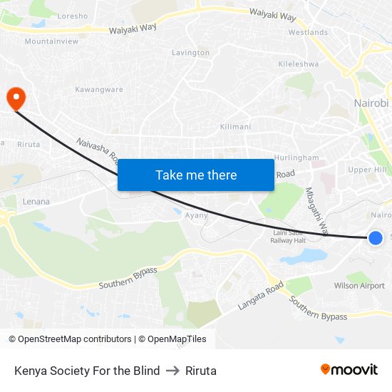 Kenya Society For the Blind to Riruta map