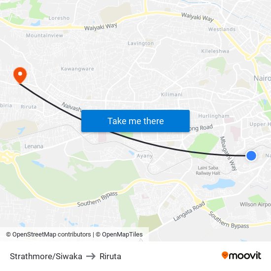 Strathmore/Siwaka to Riruta map