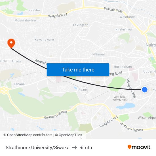 Strathmore University/Siwaka to Riruta map