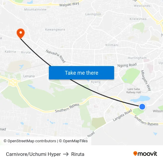 Carnivore/Uchumi Hyper to Riruta map