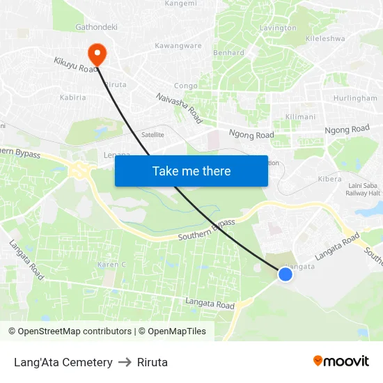 Lang'Ata Cemetery to Riruta map