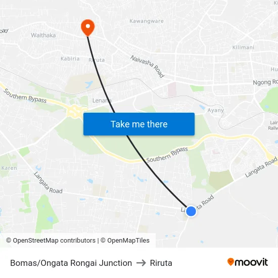 Bomas/Ongata Rongai Junction to Riruta map