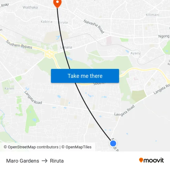 Maro Gardens to Riruta map
