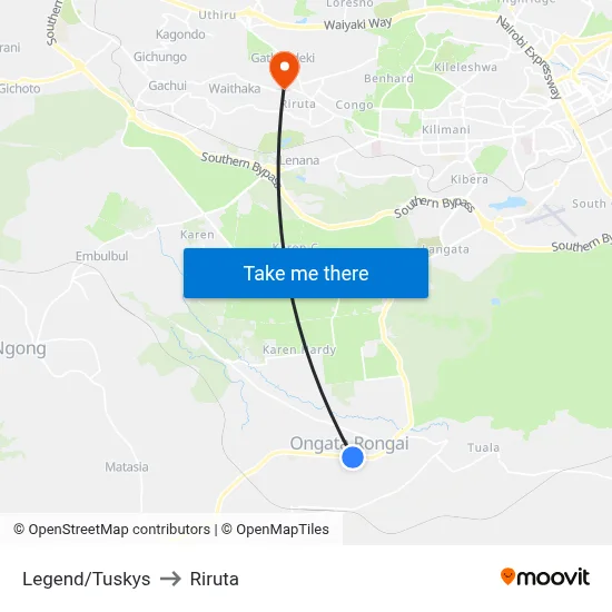 Legend/Tuskys to Riruta map