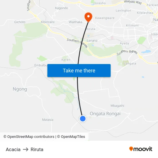Acacia to Riruta map