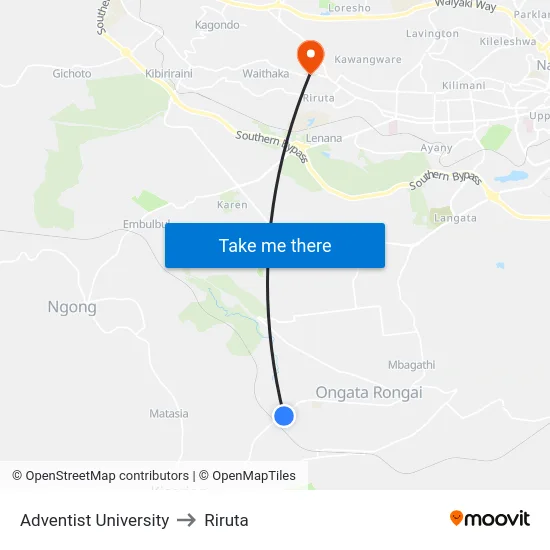 Adventist University to Riruta map