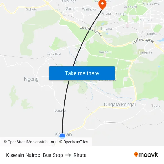 Kiserain Nairobi Bus Stop to Riruta map
