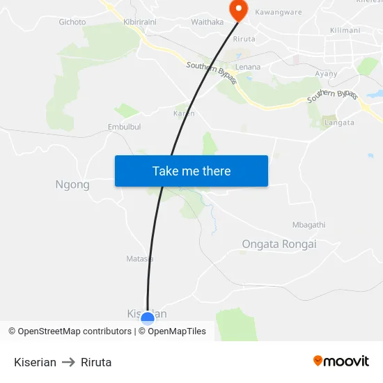 Kiserian to Riruta map